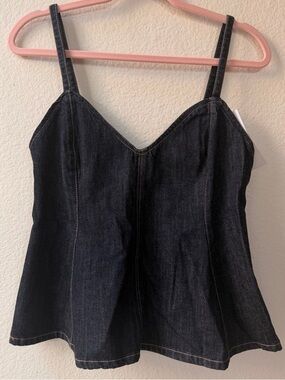 Zara Denim Corset Top Peplum Bustier Dark Wash Structured Tank Y2K Rodeo M NWT